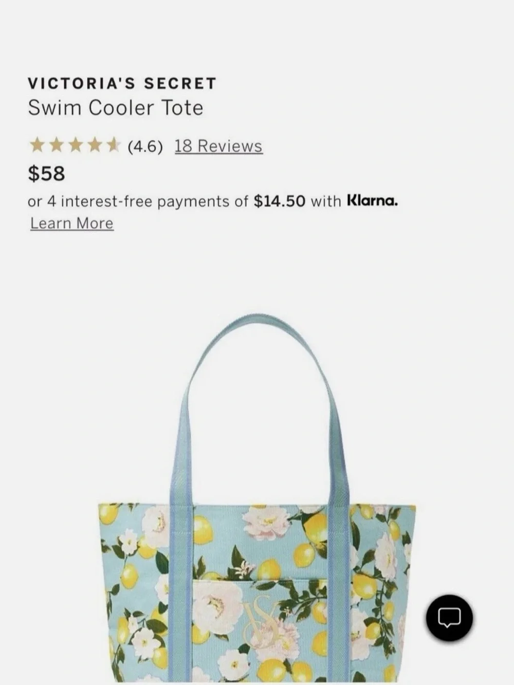 NWT Victoria's Secret Swim Insulated Cooler Tote Teal Blue Lemons Beach Bag